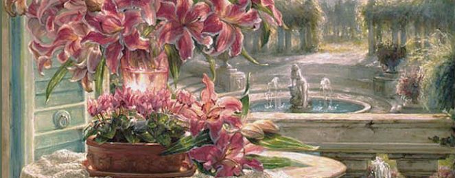 Pink lilies on a terrace